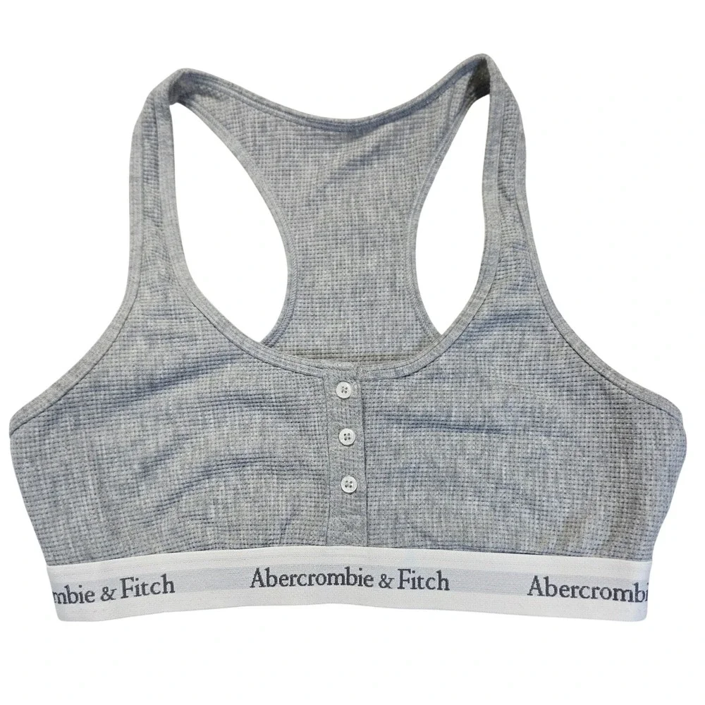 Abercrombie & Fitch Grey Waffle Knit Henley Bralette Racerback Lounge Bra S